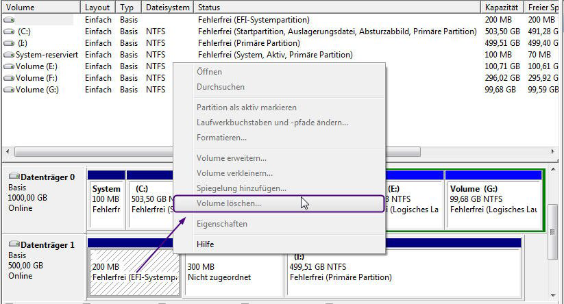 Datenträgerverwaltung kann EFI-Partition nicht löschen