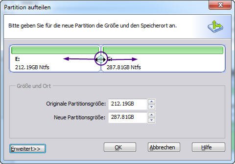 in zwei Partitionen aufteilen