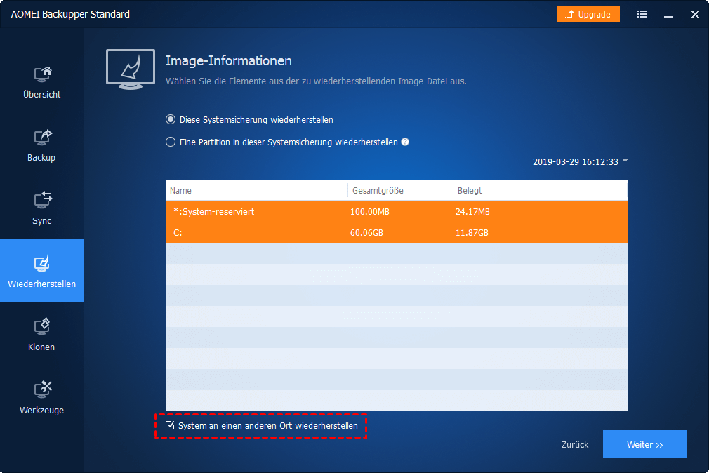 Backup-Zeitpunkt