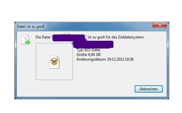Die Datei ist zu groß für das Zieldateisystem